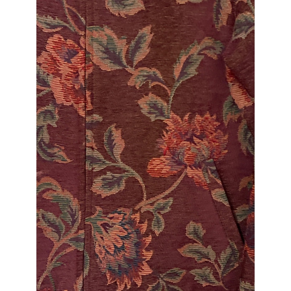 Susan Graver Style‎ Floral Jacket Large Zip Front Burgundy Ribbed Hem & Cuffs - Picture 3 of 10